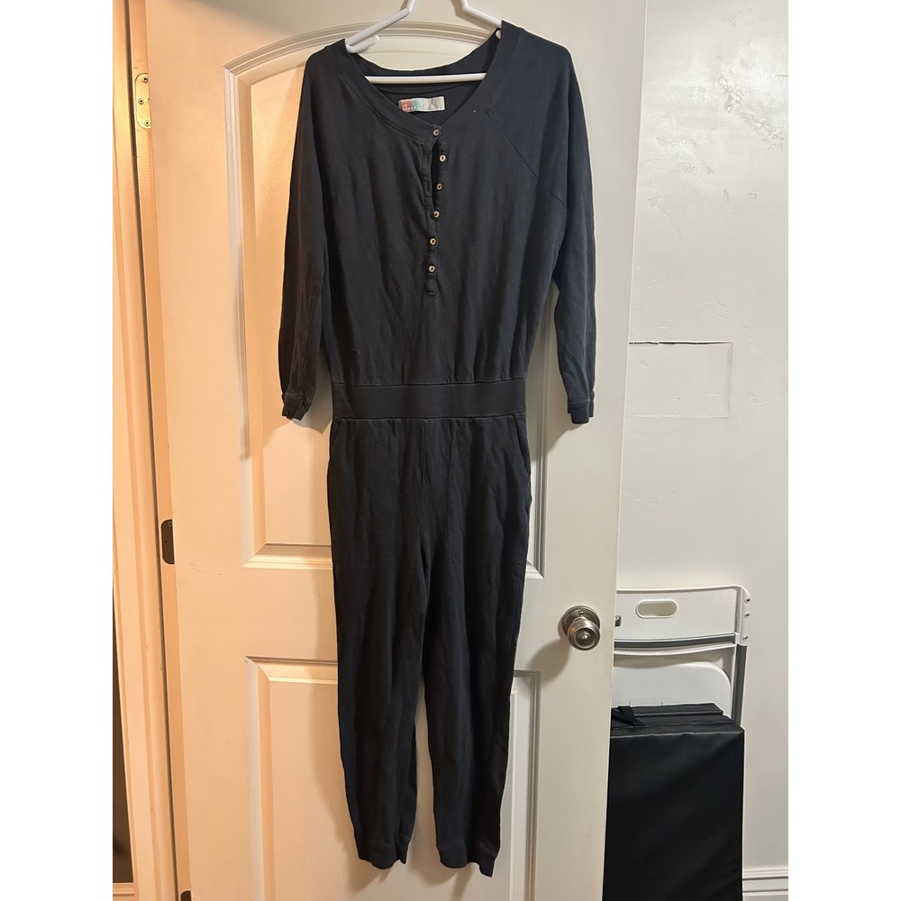 Free People FP Beach Henley Jumpsuit Charcoal Black Long Sleeve Small